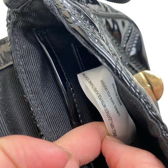 Talbots Black Quilted Leather Crossbody Bag Gold Chain Strap Bow Patent Finish - Picture 5 of 9